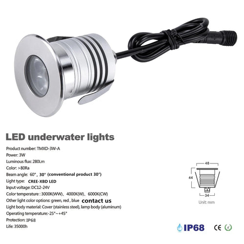 3W LED Underwater Pool Light – IP68 Waterproof Low-Voltage Landscape Lamp