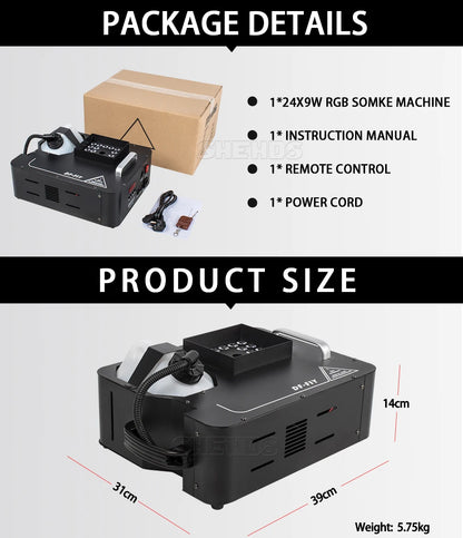 SHEHDS 2pcs 1500W Fog Machine LED 24x9W RGB 3in1 Vertical Somke Machine Special effects Spray Fogger equipment for Disco KTV
