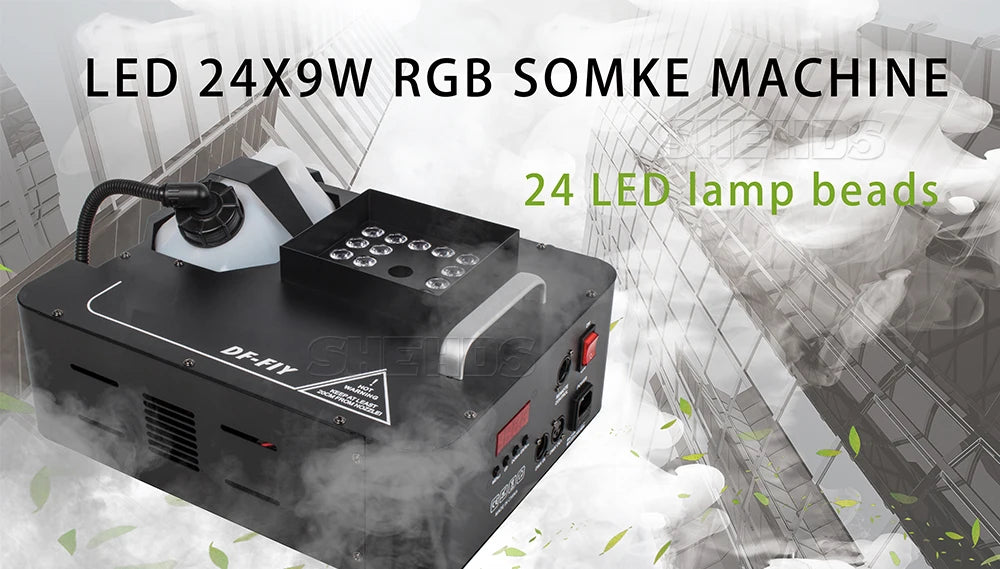 SHEHDS 2pcs 1500W Fog Machine LED 24x9W RGB 3in1 Vertical Somke Machine Special effects Spray Fogger equipment for Disco KTV