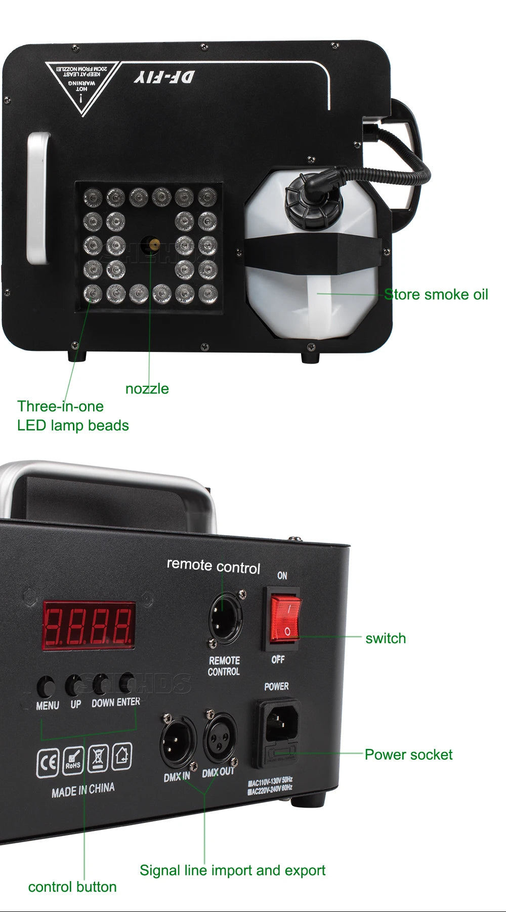 SHEHDS 2pcs 1500W Fog Machine LED 24x9W RGB 3in1 Vertical Somke Machine Special effects Spray Fogger equipment for Disco KTV