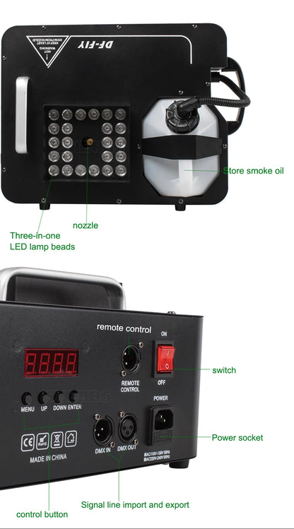 SHEHDS 2pcs 1500W Fog Machine LED 24x9W RGB 3in1 Vertical Somke Machine Special effects Spray Fogger equipment for Disco KTV