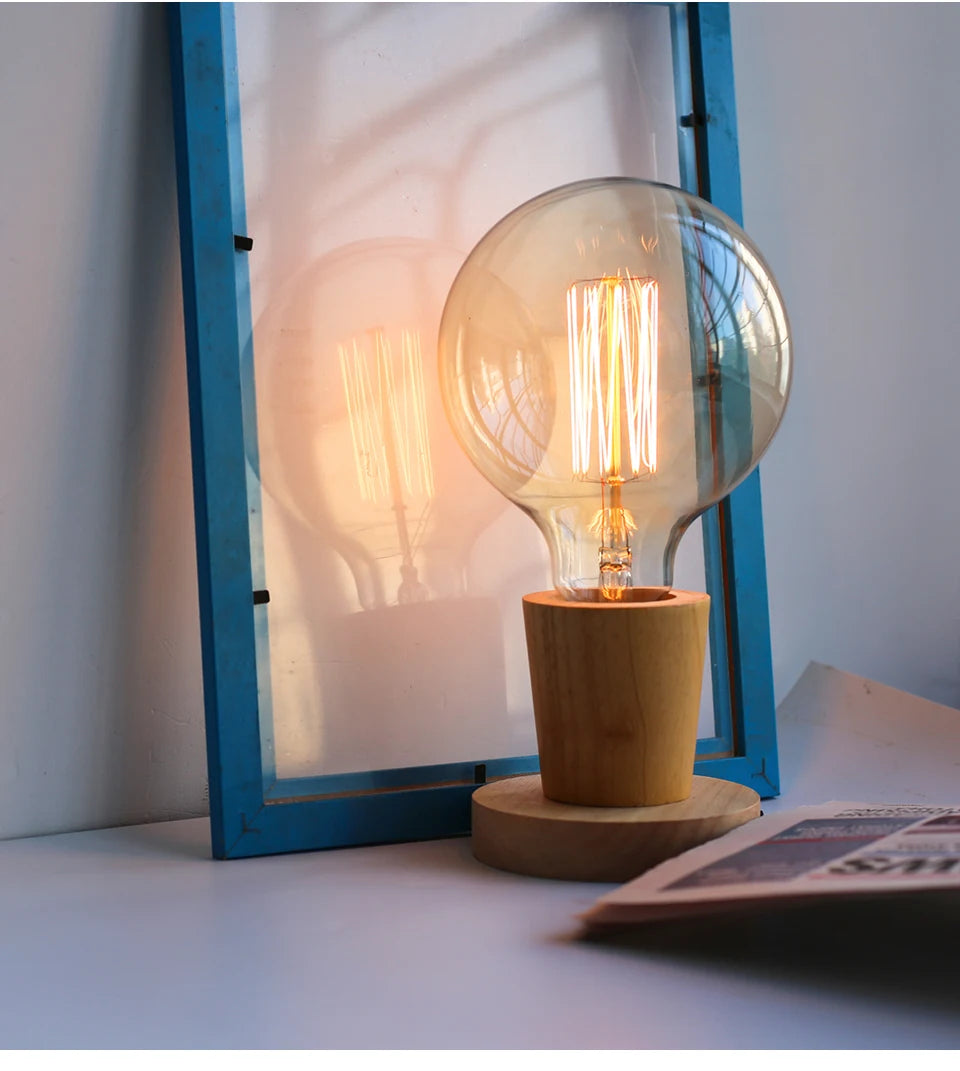 Modern Wood Table Lamp Retro E27 Desktop Decorative Light Indoor Art Lamp Living Room Bedroom Decoration Wood Light Base