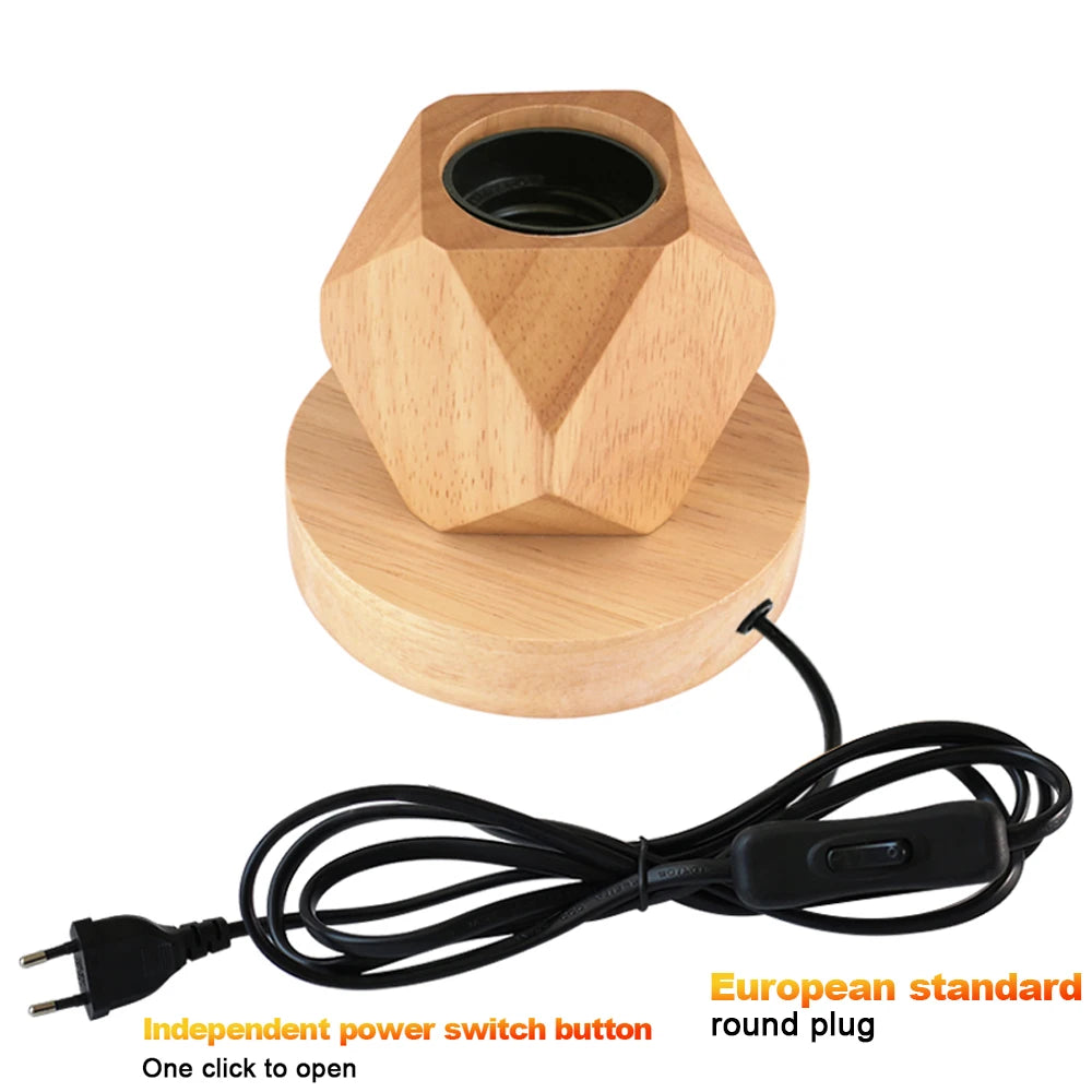 Modern Wood Table Lamp Retro E27 Desktop Decorative Light Indoor Art Lamp Living Room Bedroom Decoration Wood Light Base
