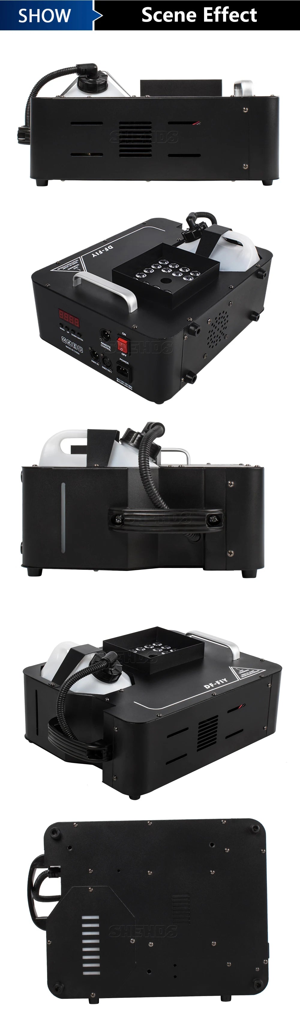 SHEHDS 2pcs 1500W Fog Machine LED 24x9W RGB 3in1 Vertical Somke Machine Special effects Spray Fogger equipment for Disco KTV