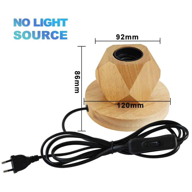Modern Wood Table Lamp Retro E27 Desktop Decorative Light Indoor Art Lamp Living Room Bedroom Decoration Wood Light Base