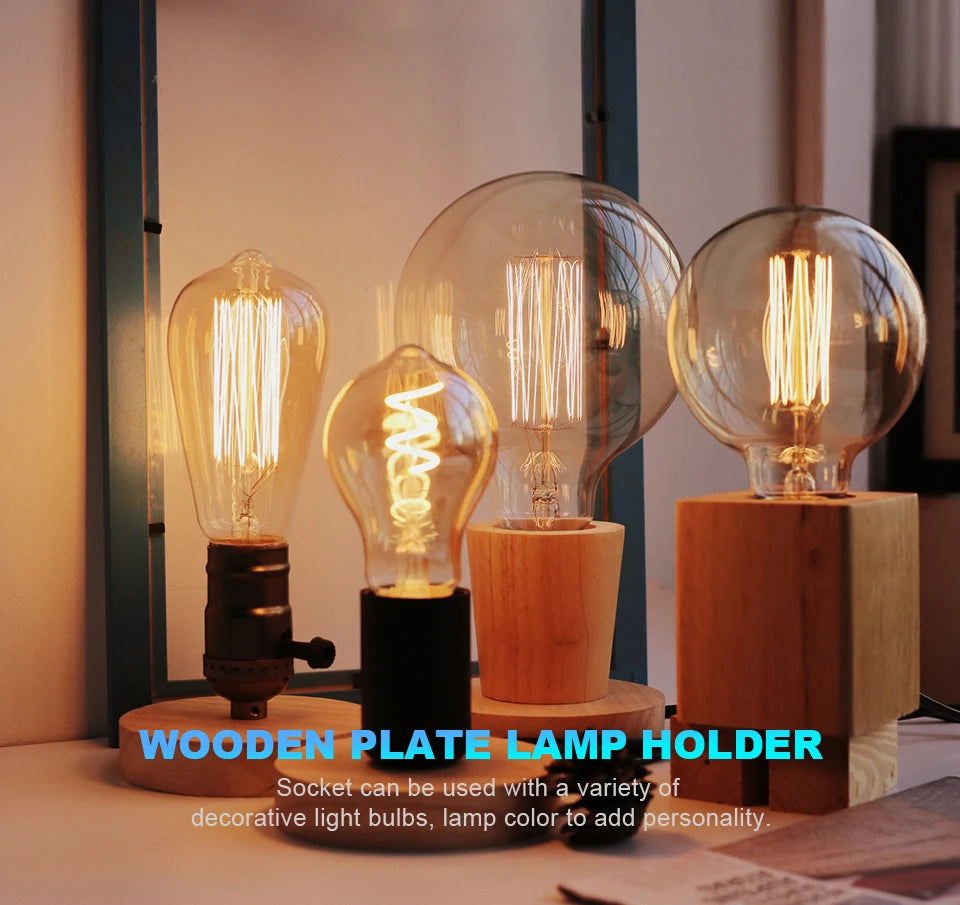Modern Wood Table Lamp Retro E27 Desktop Decorative Light Indoor Art Lamp Living Room Bedroom Decoration Wood Light Base