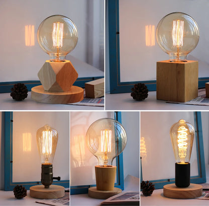 Modern Wood Table Lamp Retro E27 Desktop Decorative Light Indoor Art Lamp Living Room Bedroom Decoration Wood Light Base