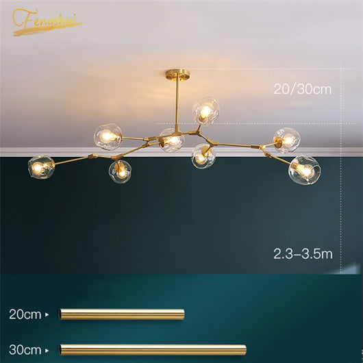 Nordic Glass LED Chandelier – Modern Minimalist Ceiling Light