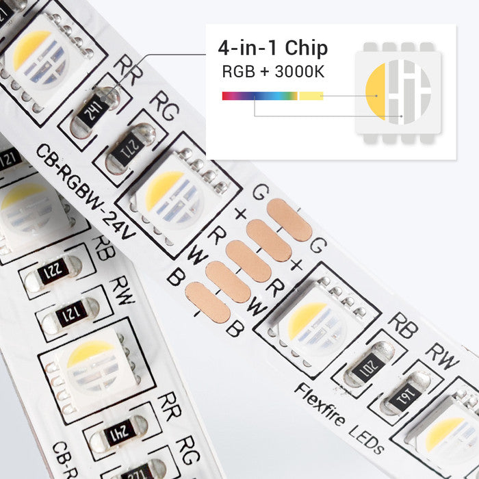 98FT Reel ColorBright™ RGBW Quad Chip LED Strip Light With Pre-Soldered Leads