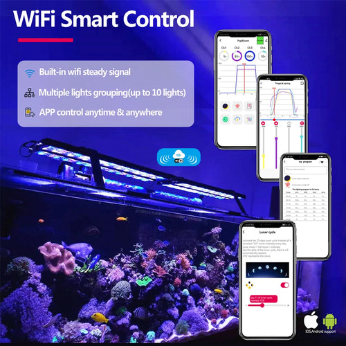 WiFi Full Spectrum LED Aquarium Light for Marine Reef Coral Fish Tanks 60–240cm with Smart App Control