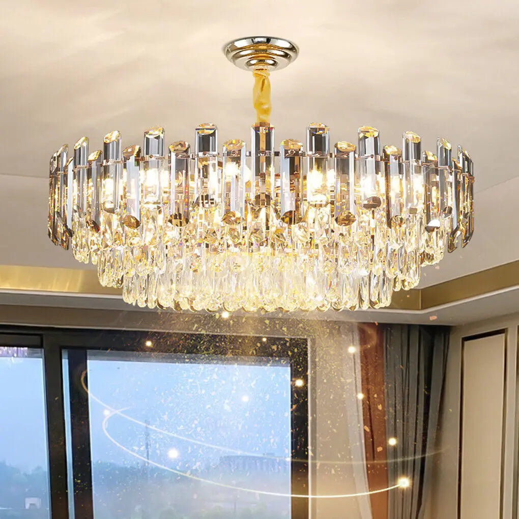 Contemporary Crystal Semi-Flush Ceiling Light with Adjustable Height and E14 LED Support