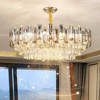 Contemporary Crystal Semi-Flush Ceiling Light with Adjustable Height and E14 LED Support