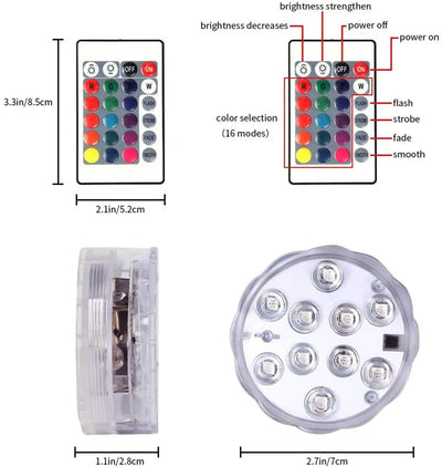 Submersible Led Lights With Remote Battery Operated Underwater Pond Bathtub Hot Tub Spa Swimming Pool Fountain Vases Fish Tank