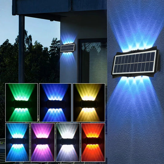 Solar LED Wall Light Outdoor Waterproof – Up & Down Lighting High Brightness Garden Lamp (4/6/8 LED