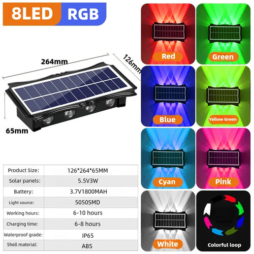 Solar LED Wall Light Outdoor Waterproof – Up & Down Lighting High Brightness Garden Lamp (4/6/8 LED