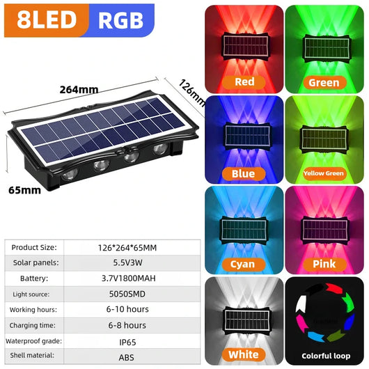 Solar LED Wall Light Outdoor Waterproof – Up & Down Lighting High Brightness Garden Lamp (4/6/8 LED