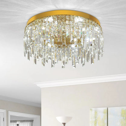 Luxury Gold LED Ceiling Light with Dual-Direction Crystal Shade and Adjustable Color Modes