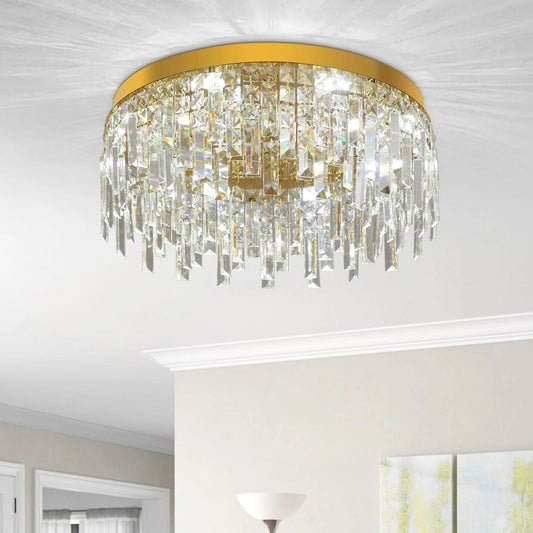 Luxury Gold LED Ceiling Light with Dual-Direction Crystal Shade and Adjustable Color Modes