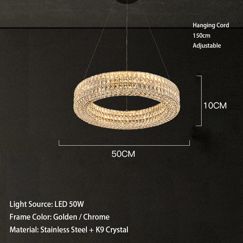 Luxury Round Crystal LED Ceiling Lights with Stainless Steel Design