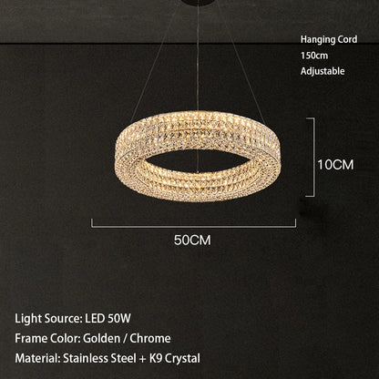 Luxury Round Crystal LED Ceiling Lights with Stainless Steel Design