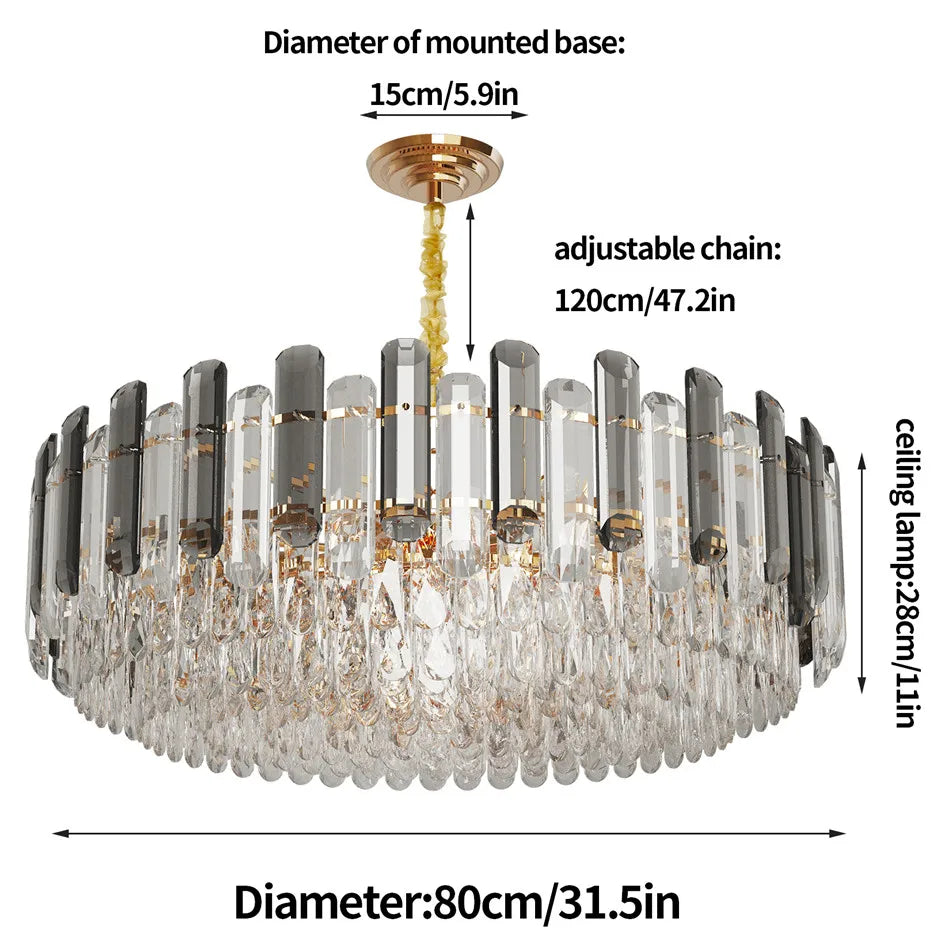Contemporary Crystal Semi-Flush Ceiling Light with Adjustable Height and E14 LED Support