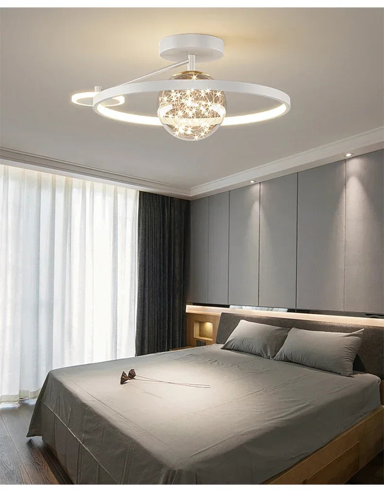 Nordic Luxury Starry LED Ceiling Lamp Is Used For the Bedroom, Living Room, and Kitchen. Golden White Black Remote Control Home Decoration