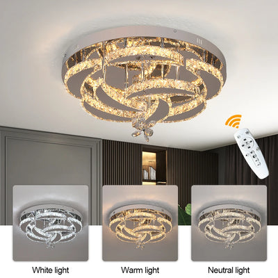 Crystal LED Ceiling Lamp – Chrome Finish with Adjustable Light Modes