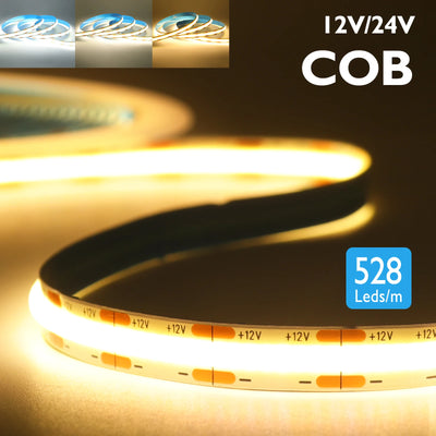 COB LED Strip Light 528LEDs/m – Ultra Bright 12V/24V