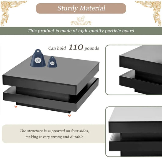 ONTREND LED Coffee Table – High Gloss 2-Tier Square Center Table