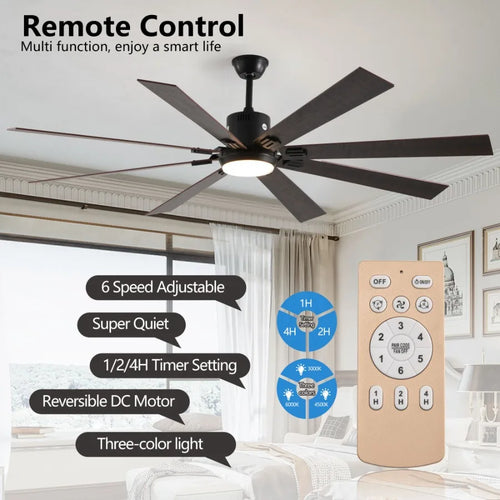 Walnut LED Ceiling Fan Light – Remote Control, Dimmable with Color Temperature