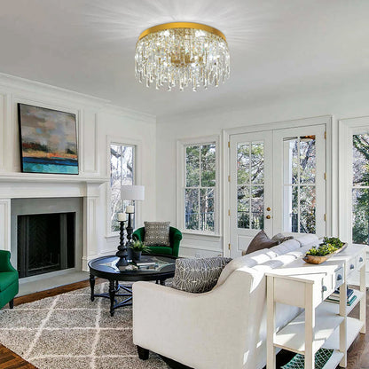 Luxury Gold LED Ceiling Light with Dual-Direction Crystal Shade and Adjustable Color Modes