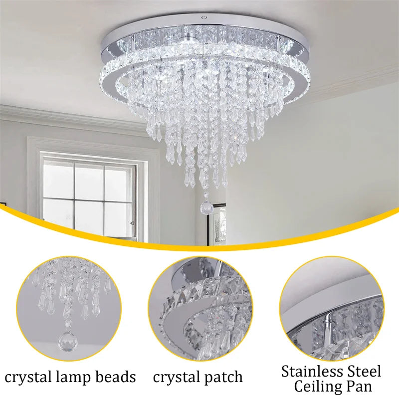 Luxury Crystal LED Ceiling Lamp with Remote Dimming and Dual Color Modes