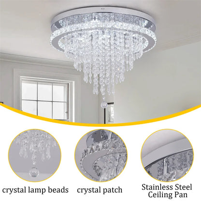 Luxury Crystal LED Ceiling Lamp with Remote Dimming and Dual Color Modes