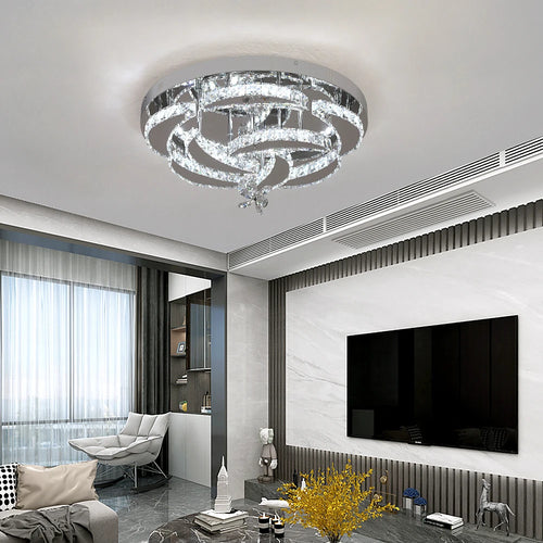 Crystal LED Ceiling Lamp – Chrome Finish with Adjustable Light Modes
