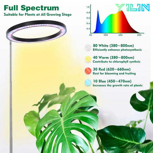 Full Spectrum LED Plant Grow Light – Adjustable Ring with Auto Timer