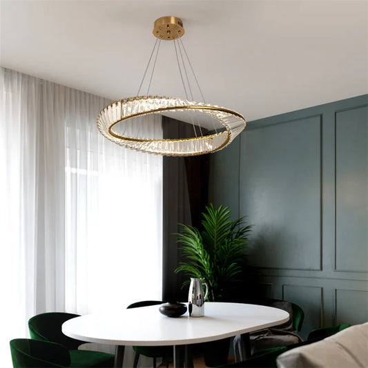 LED Luxury Ring Pendant Light with Crystal Accents and Adjustable Color Modes