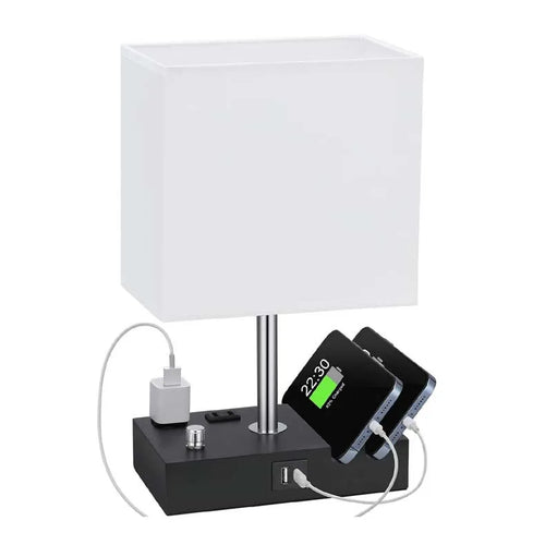 USB Modern Knob Switch Charging Dimmable Touch Control Table Lamp with Fabric Lampshade Decorative Night Light