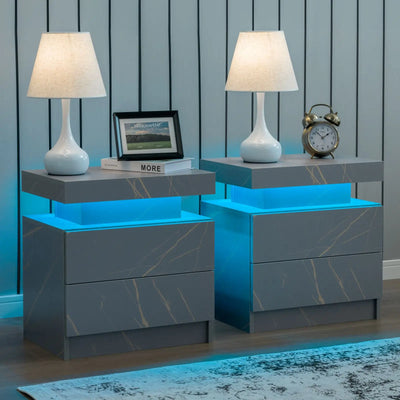 Cubehom LED Nightstand Set of 2 – Modern Bedside Tables with Drawers