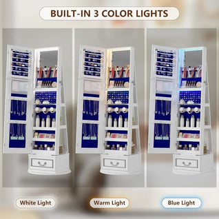 LED Full Length Mirror Jewelry Cabinet – RGB Lighted Lockable Organizer