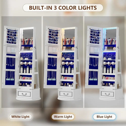 LED Full Length Mirror Jewelry Cabinet – RGB Lighted Lockable Organizer