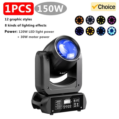 U'King 150W Beam Moving Head Light Rotating 18 Prisms 14 Gobos LED Rainbow Effect Zoom Stage Light DMX512 for DJ Disco Wedding