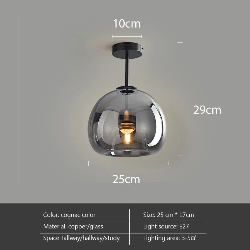Modern Minimalist Glass Ceiling Light with Premium Grey Finish