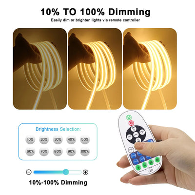 Dimmable COB LED Strip Light with Touch Switch & 23-Key Remote