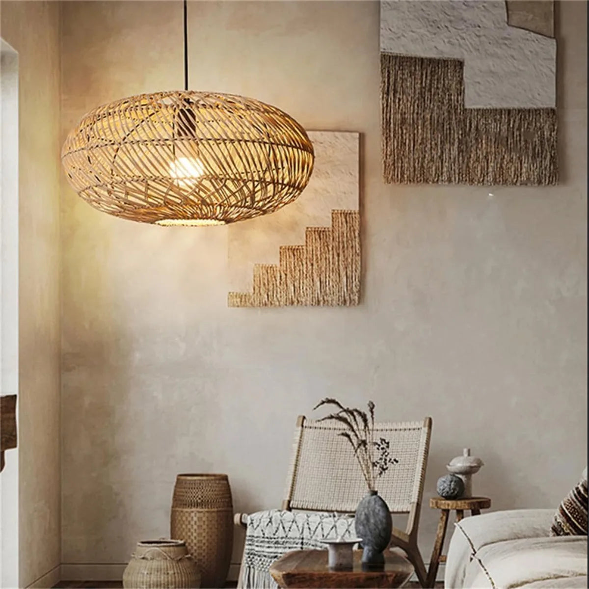 40cm Handcrafted Rattan Pendant Light with Natural Wicker Design