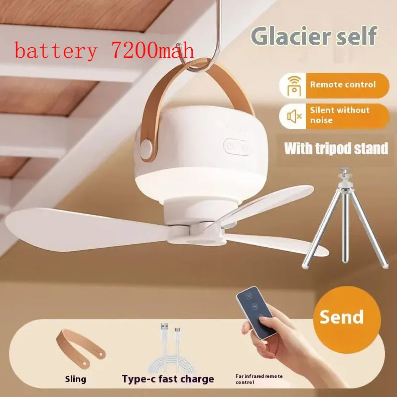 Portable Ceiling Fans Rechargeable LED Electric Fan Night Lamp Home Outdoor Camping Tent Hanging Fan Light with Remote Control