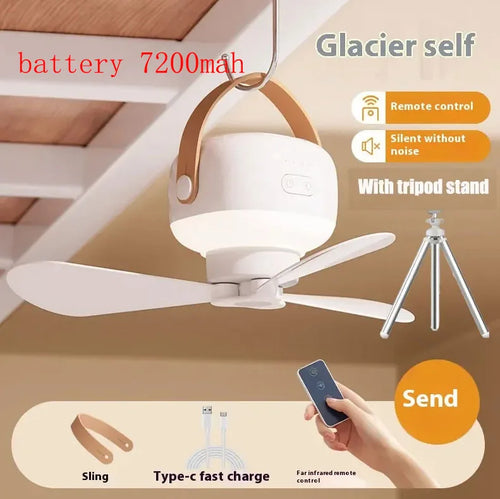 Portable Rechargeable Ceiling Fan with LED Light & Remote Control