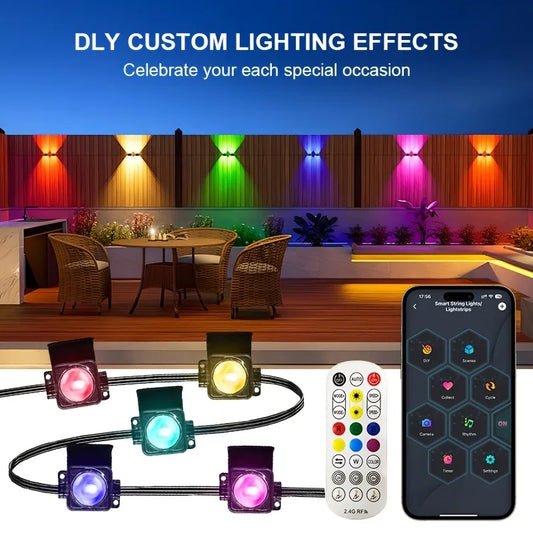 Smart Outdoor Light String 300 Ft RGBIC Outdoor Light With 16 Million Dimmable Warm White LED Bulbs Application &nbsp;Control garden