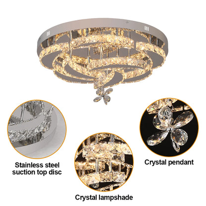 Crystal Modern LED Ceiling Lamp with Adjustable Light Modes and Chrome Finish
