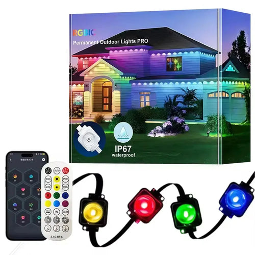 300FT Smart Eave Lights 180 LEDs Permanent Outdoor LED String Lights with App &amp; Remote Control – Waterproof Holiday &amp; Daily Décor