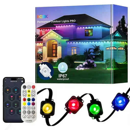 300FT Smart Eave Lights 180 LEDs Permanent Outdoor LED String Lights with App &amp; Remote Control – Waterproof Holiday &amp; Daily Décor